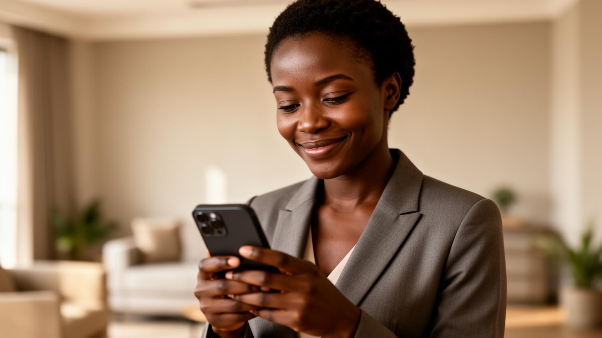 Customer reviewing a secure transfer on her phone